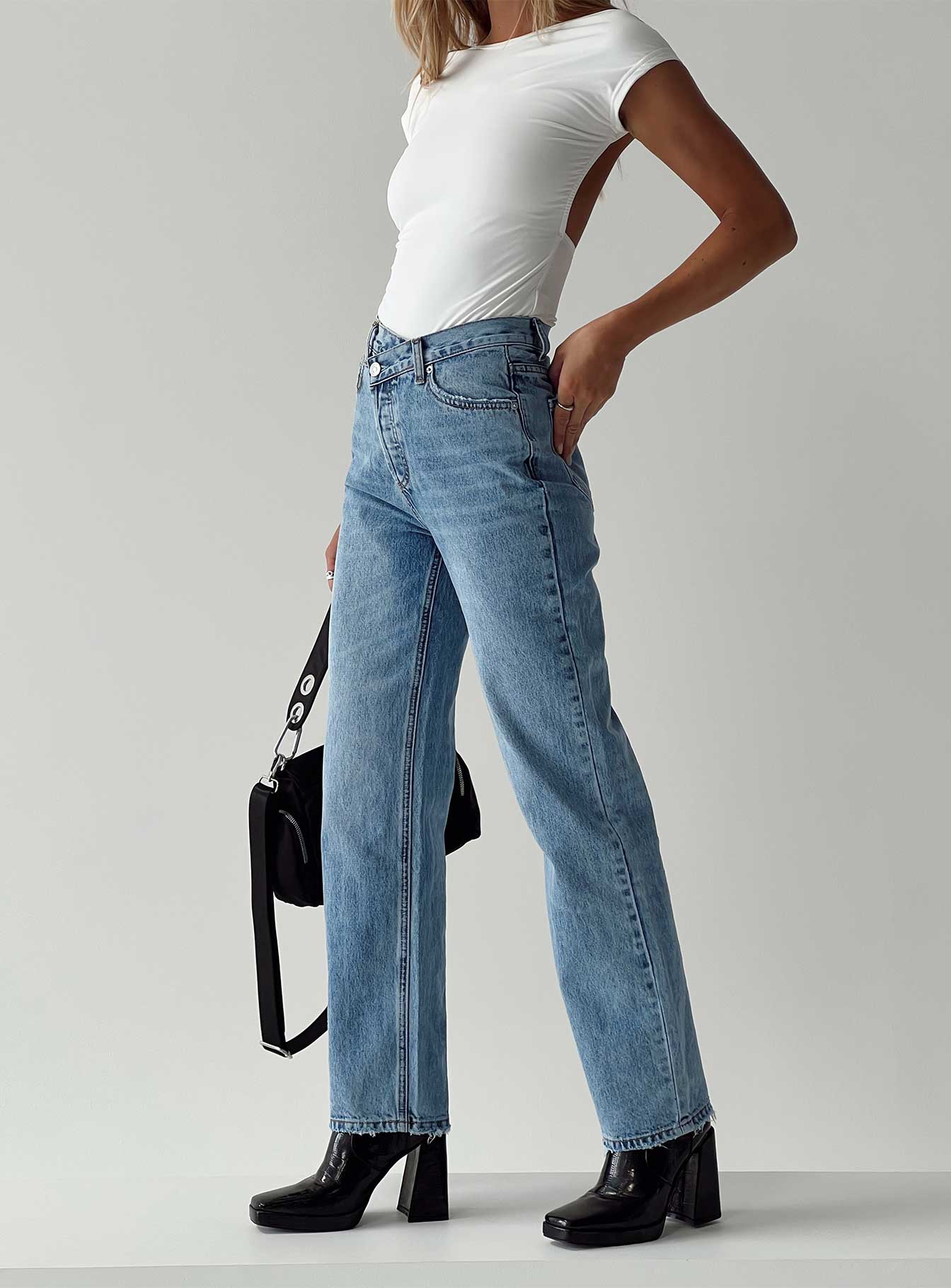 Holly Asymmetric Straight Leg Jean Light Wash Denim Lower Impact