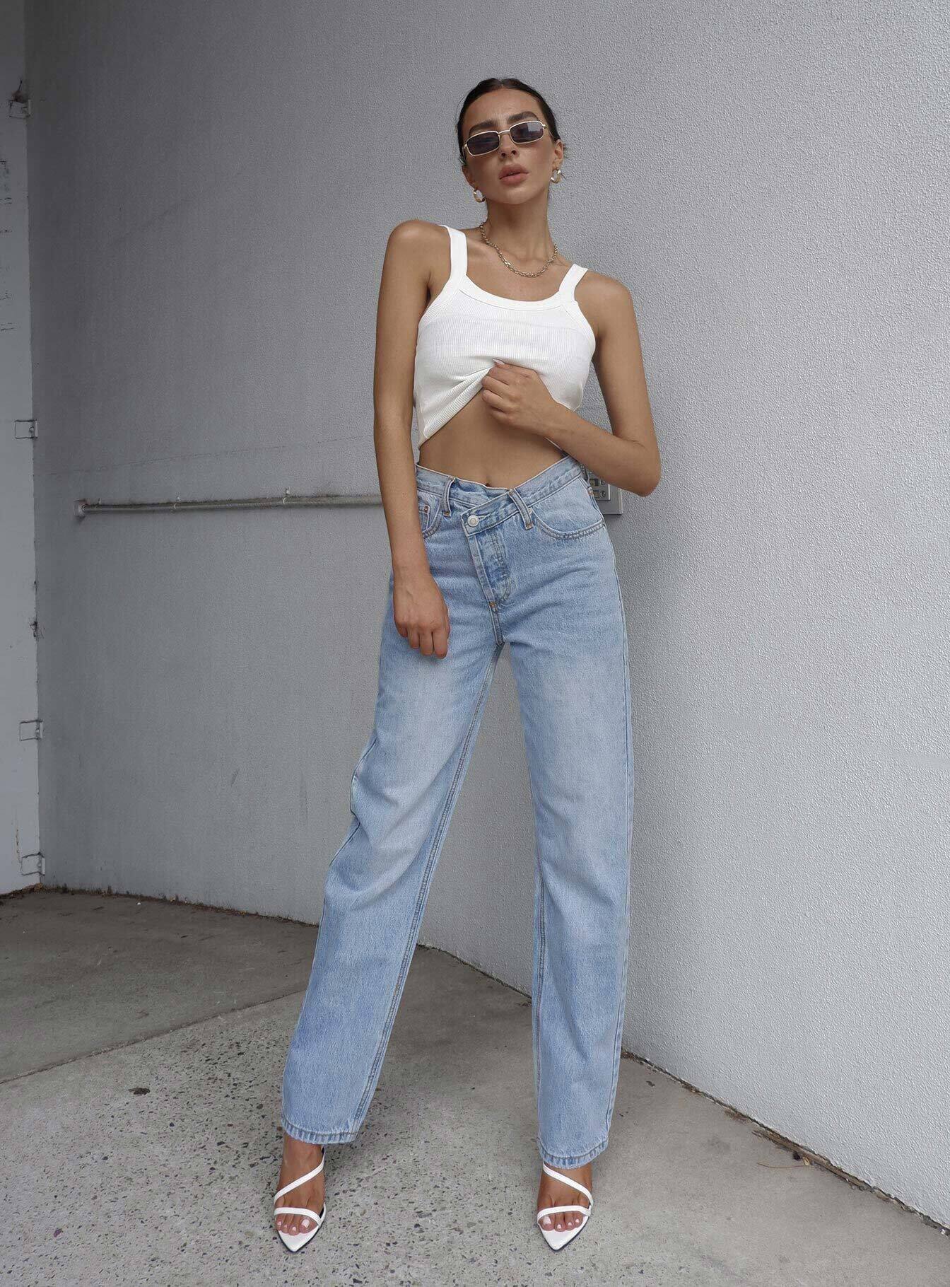 Holly Asymmetric Straight Leg Jean Light Wash Denim Lower Impact