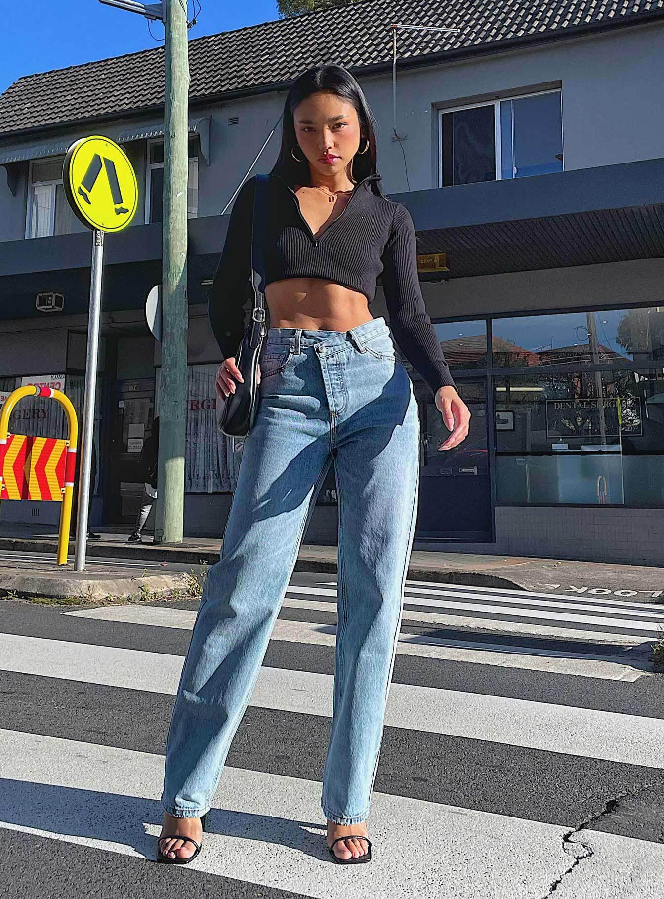 Holly Asymmetric Straight Leg Jean Light Wash Denim Lower Impact