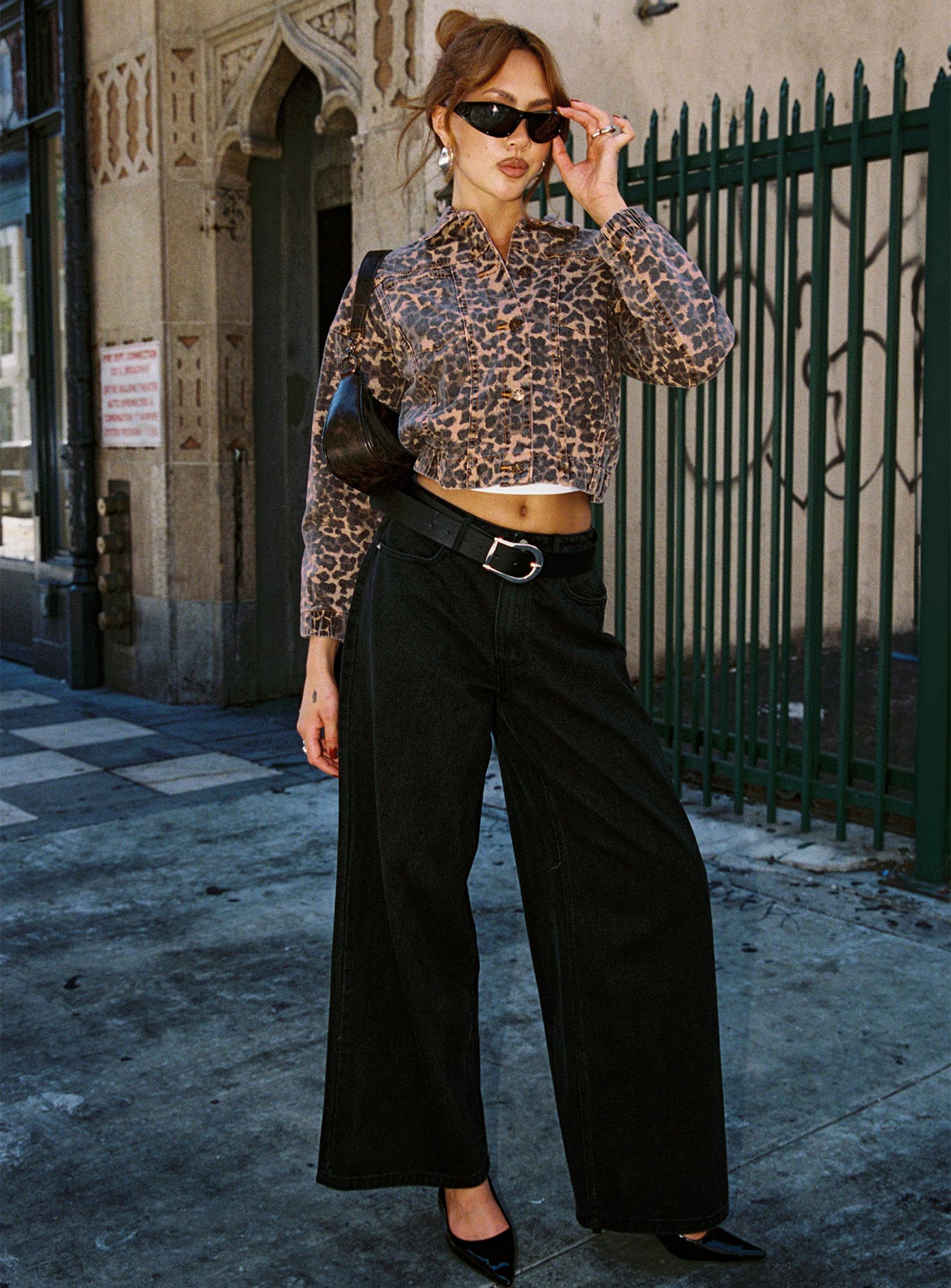Naylor Wide Leg Jeans Washed Black Denim