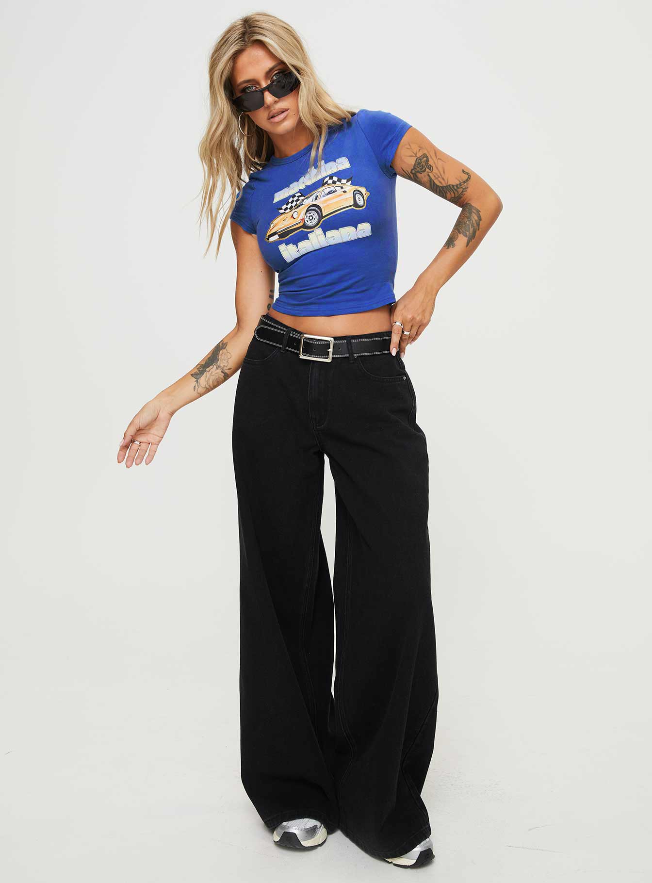 Naylor Wide Leg Jeans Washed Black Denim