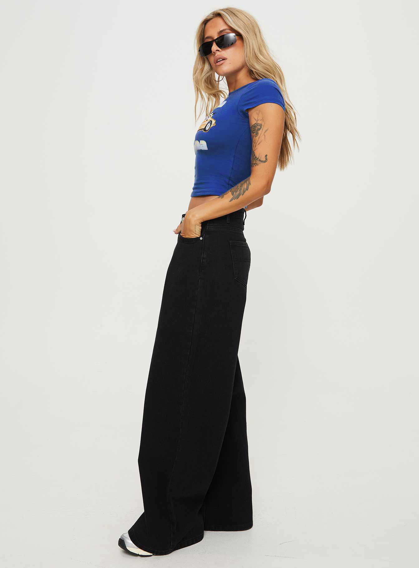 Naylor Wide Leg Jeans Washed Black Denim