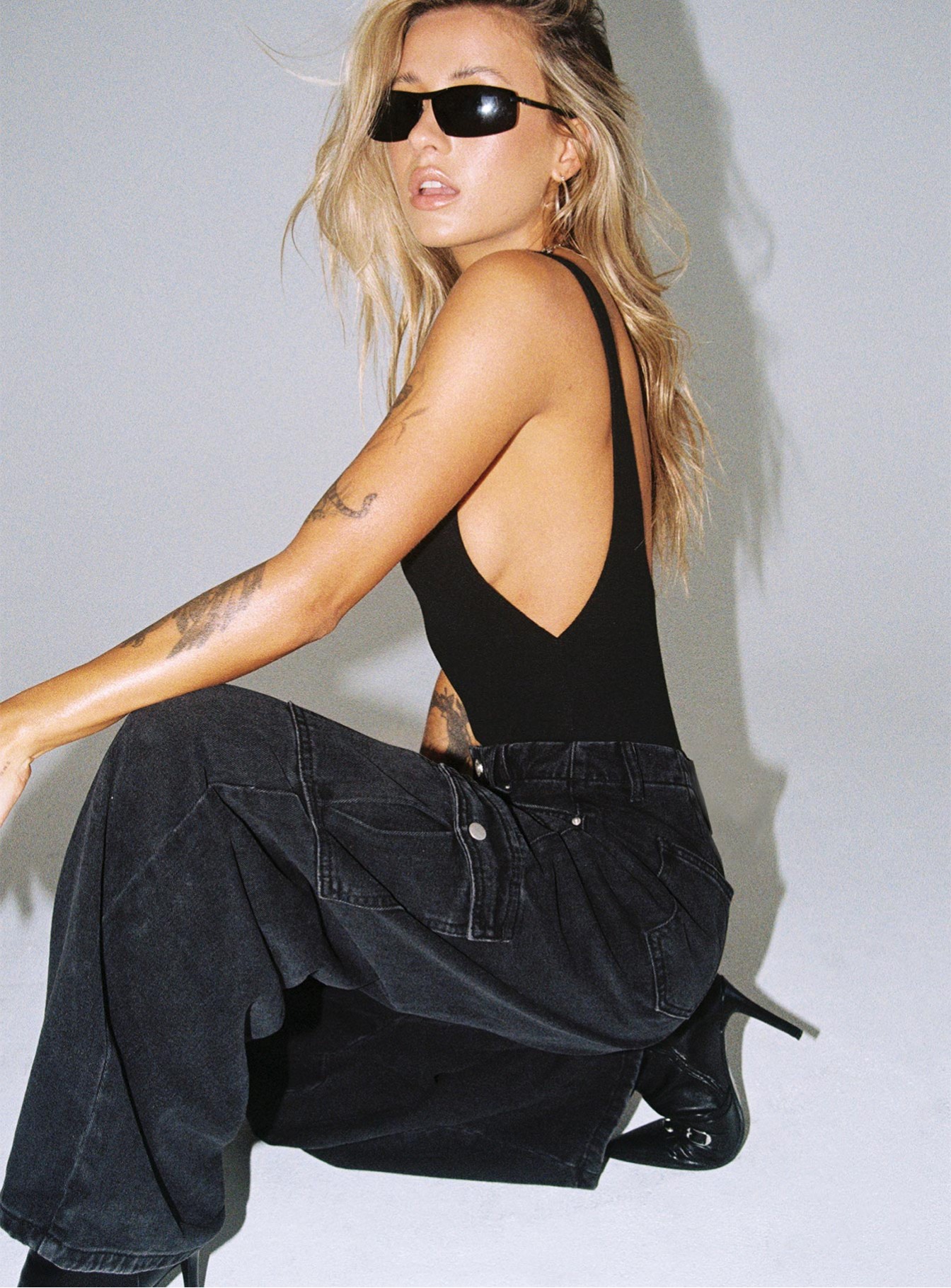 Adrianne Wide Leg Cargo Jeans Black