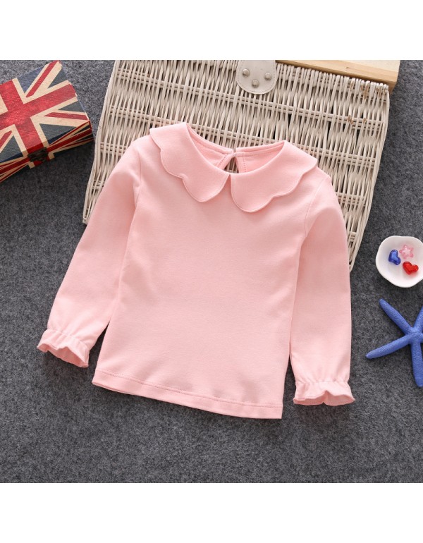 Autumn New Children's Wear Girls' Long Sleeve Bottom Shirt Cute Doll Neck Long Sleeve Top Korean Version Long Sleeve T-Shirt