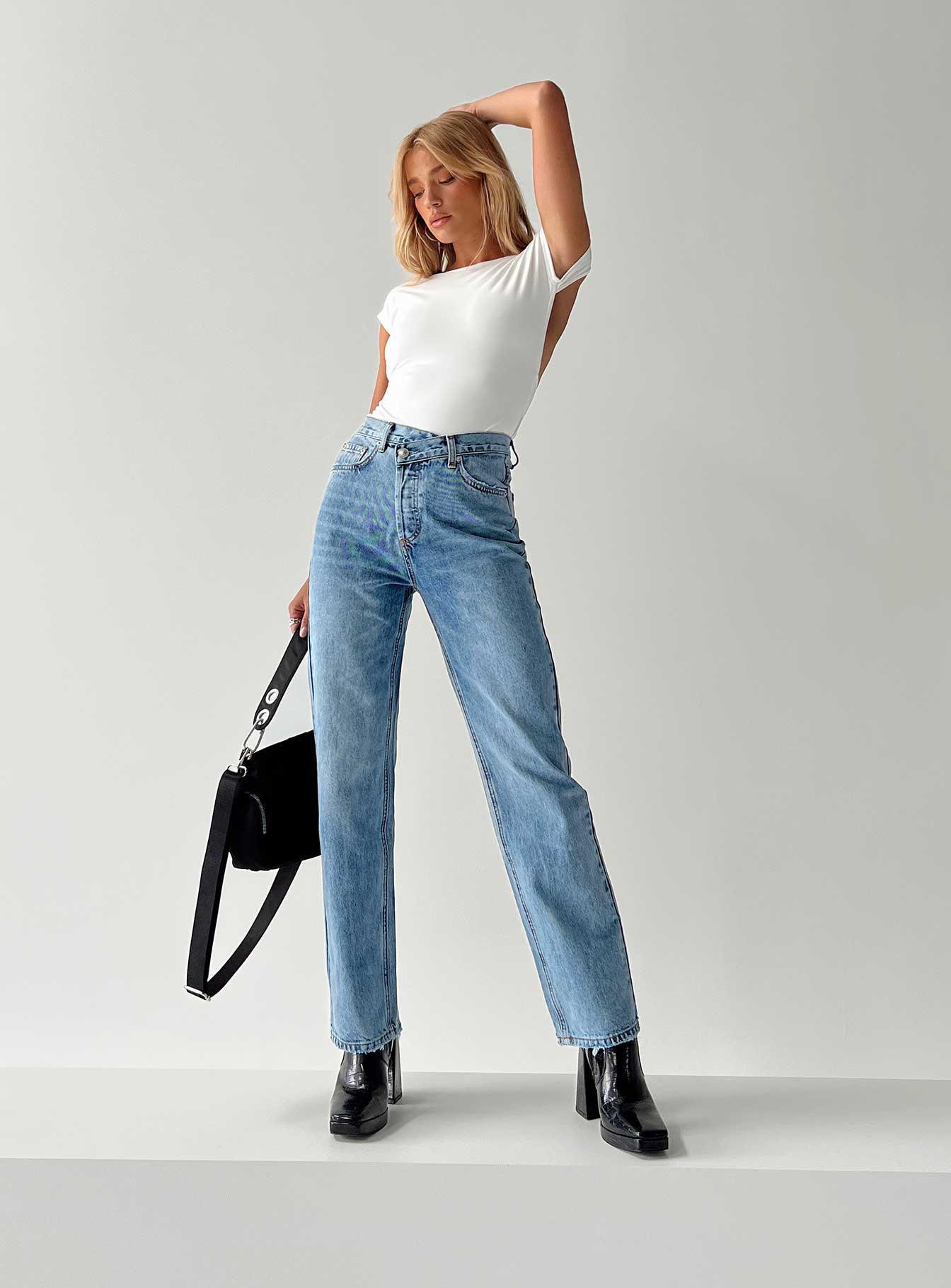 Holly Asymmetric Straight Leg Jean Light Wash Denim Lower Impact