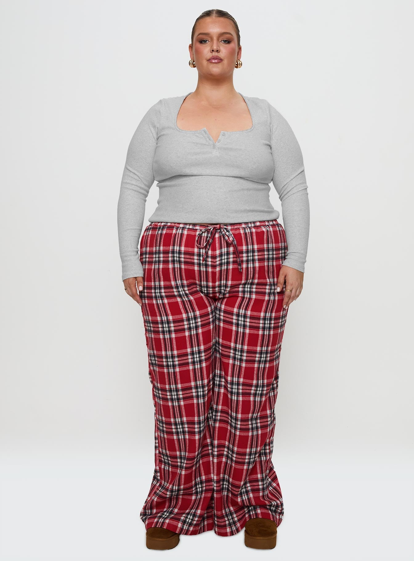 In The Morning Sleep Pant Red Check Curve