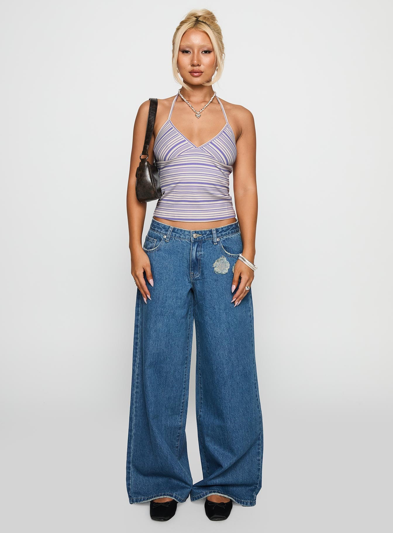 A Keeper Flower Patch Jeans Mid Blue