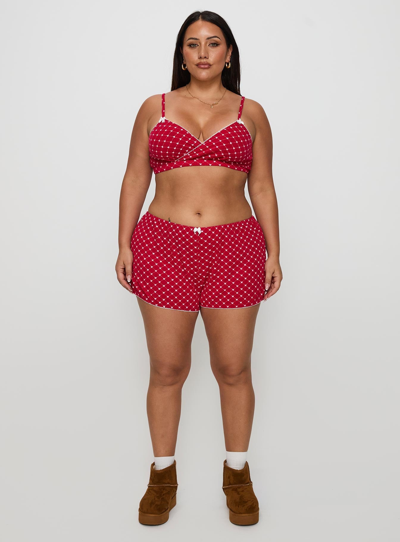 Slow Start Pointelle Sleep Short Red Curve