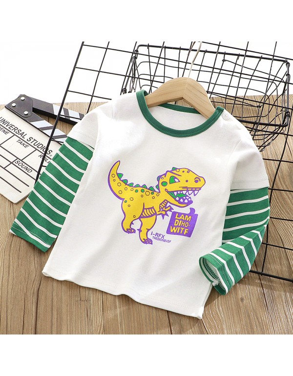 Class A Pure Cotton T-Shirt For Boys And Girls, Long Sleeved Korean Version Children's Top, Spring And Autumn New Round Neck Cartoon Foreign Style Baby's Clothing