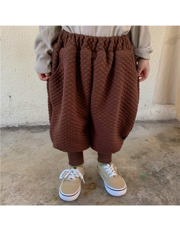 Mao Kaixin's New Winter 2023 Children's Plush Wide Leg Pants For Girls, Thickened And Loose Fitting Warm Casual Lantern Pants