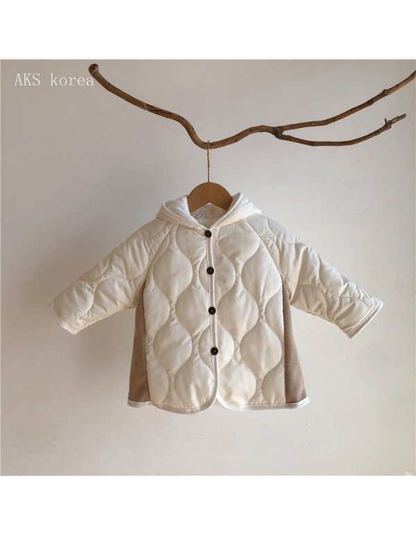 2022 Autumn/Winter Plush Baby Outerwear Children's Clothing Men And Women Baby Japanese Lingge Hooded Cotton Jacket