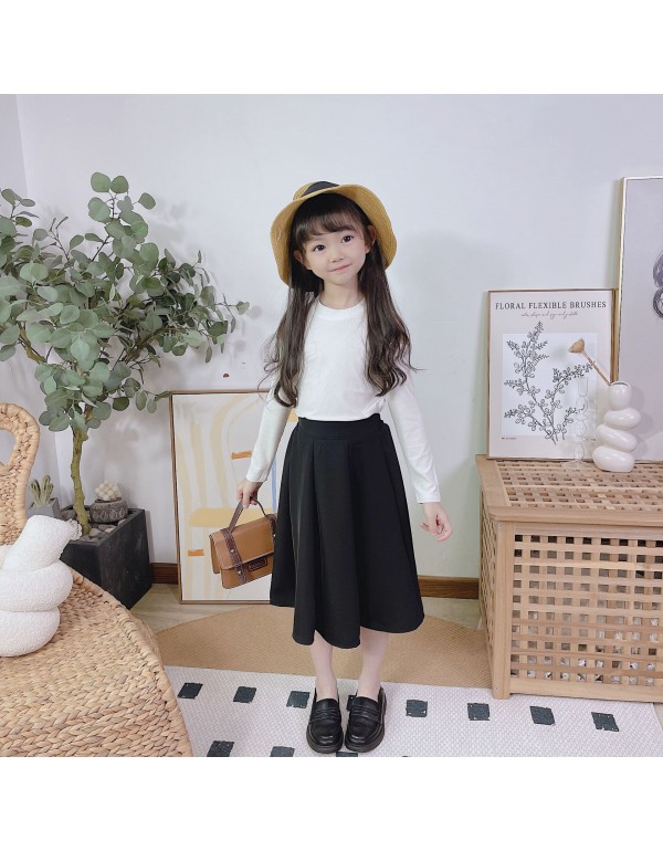 Spring And Autumn Half Skirt 2023 New Children's Spring And Autumn High Waist Summer Matching T-Shirt A-Line Skirt Black Umbrella Skirt Long Dress