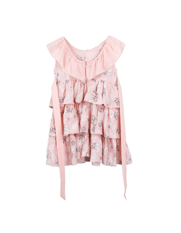  Girls' Spring Fashionable Dress Korean Version Sleeveless Princess Cake Skirt Cotton Hemp Embroidery Printed Children's Skirt Baby Girl
