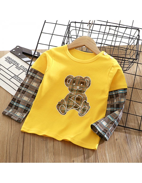 Class A Pure Cotton T-Shirt For Boys And Girls, Long Sleeved Korean Version Children's Top, Spring And Autumn New Round Neck Cartoon Foreign Style Baby's Clothing