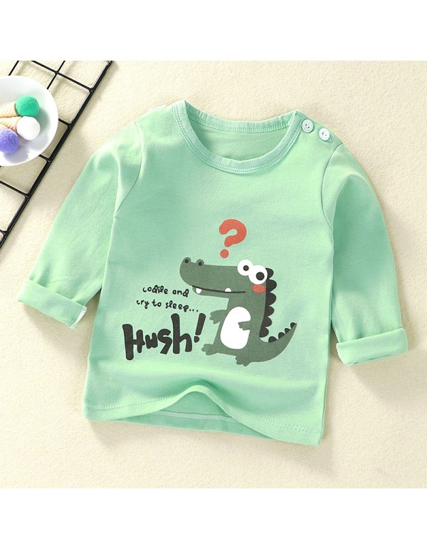 Class A Pure Cotton T-Shirt For Boys And Girls, Long Sleeved Korean Version Children's Top, Spring And Autumn New Round Neck Cartoon Foreign Style Baby's Clothing