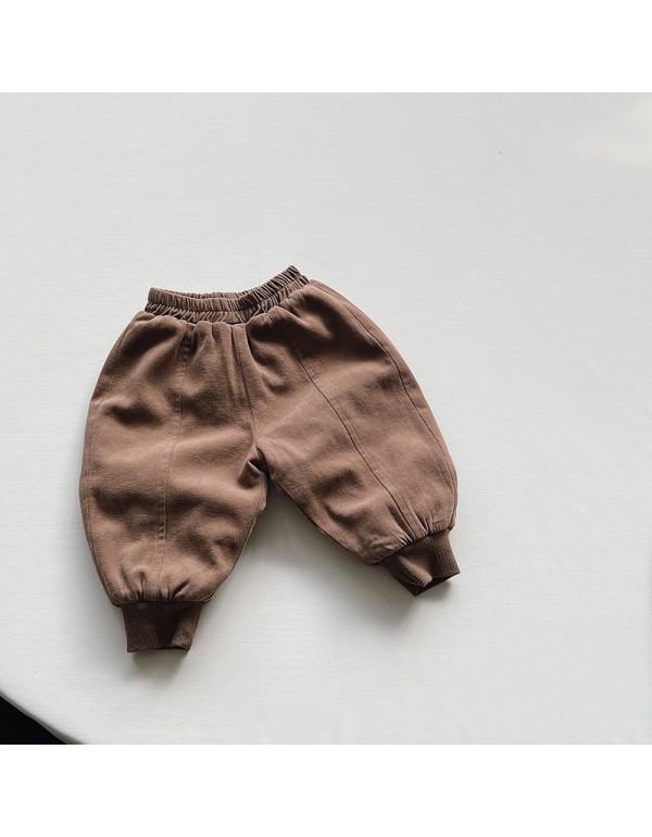Winter New Style~Children's Plush And Thick Pants, Boys And Girls' Korean Version Of Sen Style Retro Warm Loose Casual Pants