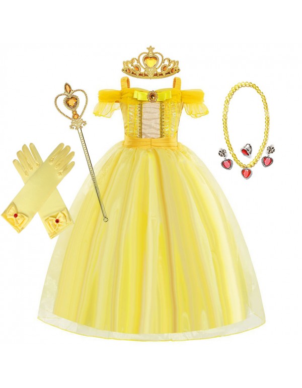 European And American Girls' Dress, Beauty And Beast Bell Princess Dress, Belle Dress, Children's Dress, Belle Gold Performance Dress