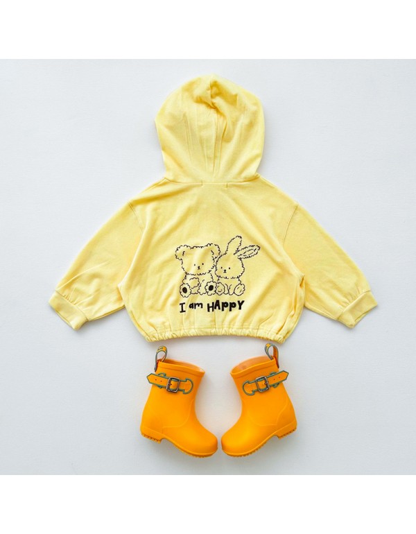 Korean Version Of Baby Jacket Featuring Cartoon Teddy Bears, Male And Female Baby Buttons, Graffiti, Hooded Jacket, Sun Protection Jacket