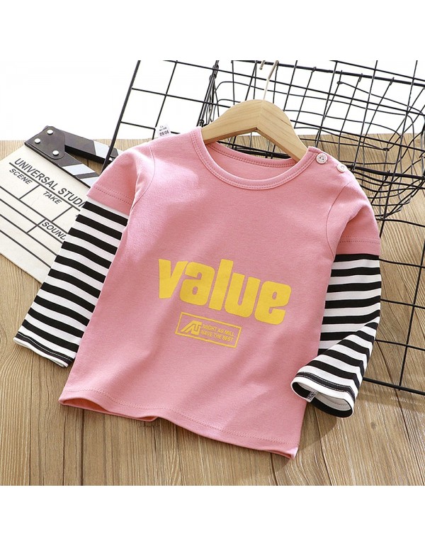 Class A Pure Cotton T-Shirt For Boys And Girls, Long Sleeved Korean Version Children's Top, Spring And Autumn New Round Neck Cartoon Foreign Style Baby's Clothing