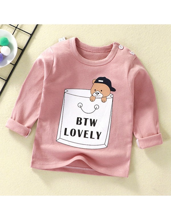 Class A Pure Cotton T-Shirt For Boys And Girls, Long Sleeved Korean Version Children's Top, Spring And Autumn New Round Neck Cartoon Foreign Style Baby's Clothing