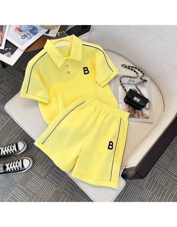 Girls' Sports Set Summer New Middle And Big Children's Fashion Polo Neck Short Sleeve T-Shirt Shorts Casual Two Piece Set Fashion