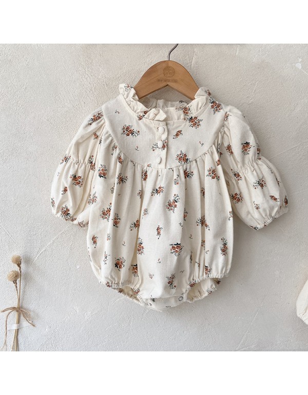 Girls' Autumn Dress Small Fragmented Flower Dress 2023 Korean Children's Wear Girl With Wooden Ear Collar Princess Dress Baby Long Dress Autumn