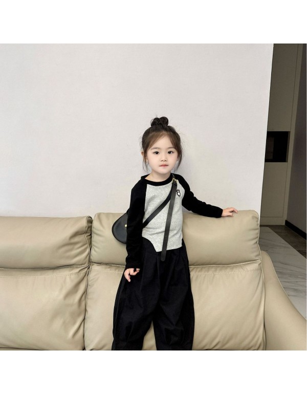 2023 Korean Children's Autumn Style Girls' Fashionable Irregular Fit Raglan Sleeve T-Shirt Trend