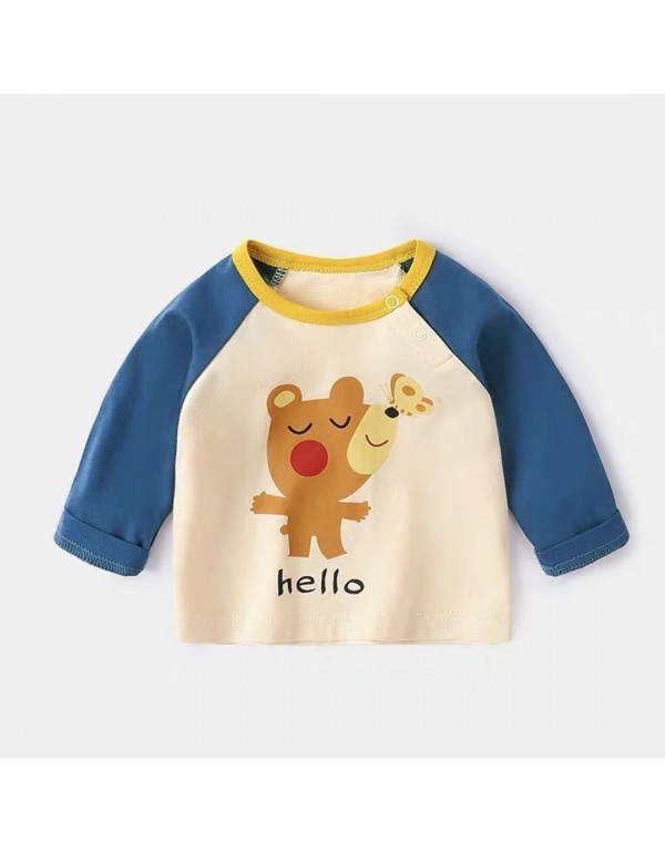 Baby Spring And Autumn T-Shirt Long Sleeved Pure Cotton Cute And Fashionable Boys And Girls' Baby Top Bottom Shirt For Outer Wearing Of Baby Children