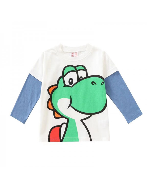 Japanese Spring And Autumn Children's Thin Cotton Long Sleeved T-Shirt Super Mario Children's Wear Watermark Breathable Cartoon Splice Underlay