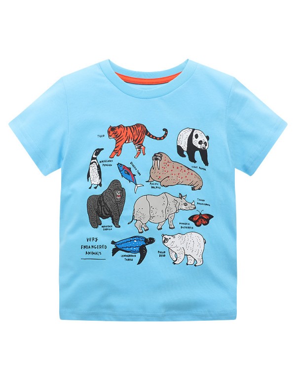 Round Neck Boys' T-Shirt Short Sleeved Summer  Children's Cartoon Baby Pure Cotton Top Summer Children's Clothing One Piece For Distribution