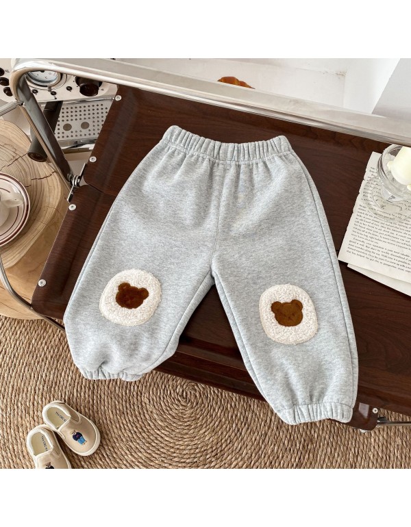 Children's Little Bear Pants 0-6 Years Old Winter Korean Children's Wear Boys' Patch And Plush Guards Pants Baby Sports Pants BK126