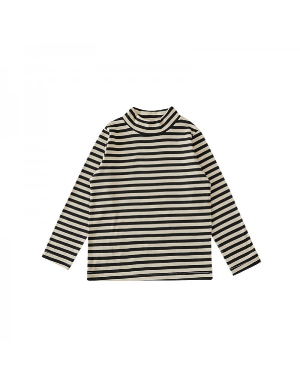 Qiu Duomeng Children's Half High Neck Striped Bottom Shirt 2023 Autumn New Girls' Korean Version T-Shirt Baby Long Sleeve T-Shirt