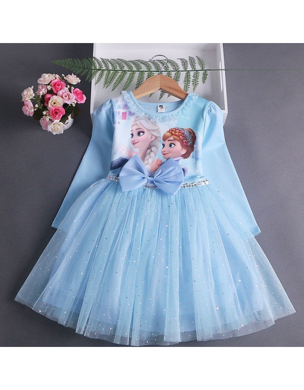 New Aisha Princess Skirt 2023 Spring Dress Girls' Long Sleeve Dress Spring And Autumn Children's Aisha Pong Yarn Skirt