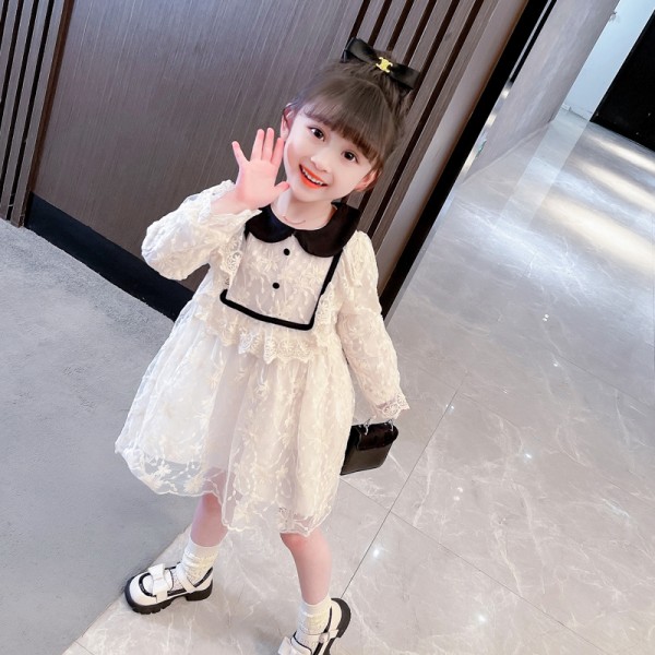 Girls' 2023 Spring New Lace Lace Dress One Piece A...