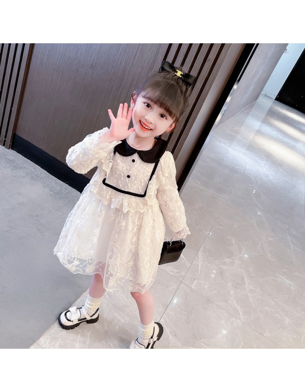 Girls' 2023 Spring New Lace Lace Dress One Piece Amazon Fashionable Children's Princess Dress