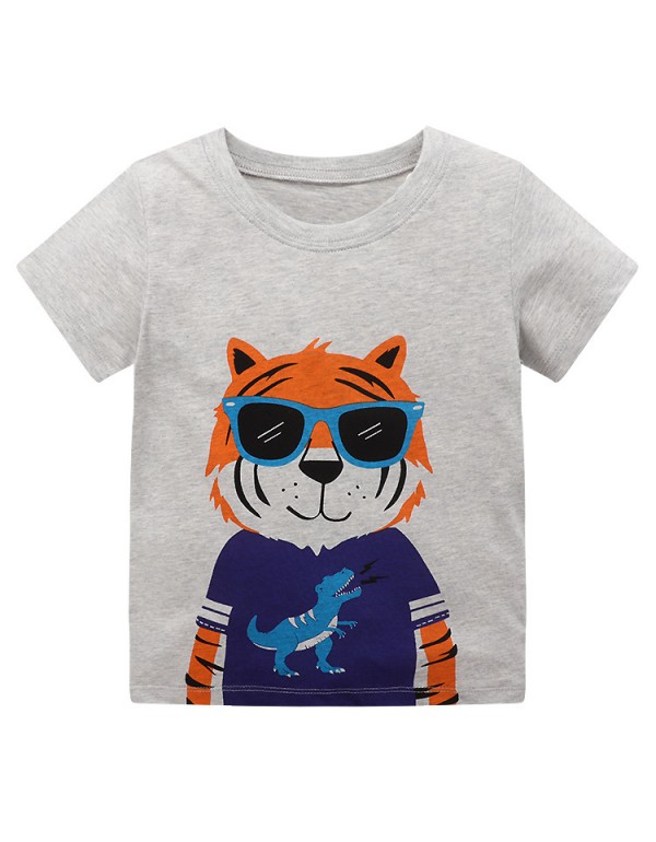 Round Neck Boys' T-Shirt Short Sleeved Summer 2023 Children's Cartoon Baby Pure Cotton Top Summer Children's Clothing One Piece For Distribution