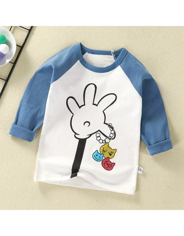 Class A Pure Cotton T-Shirt For Boys And Girls, Long Sleeved Korean Version Children's Top, Spring And Autumn New Round Neck Cartoon Foreign Style Baby's Clothing