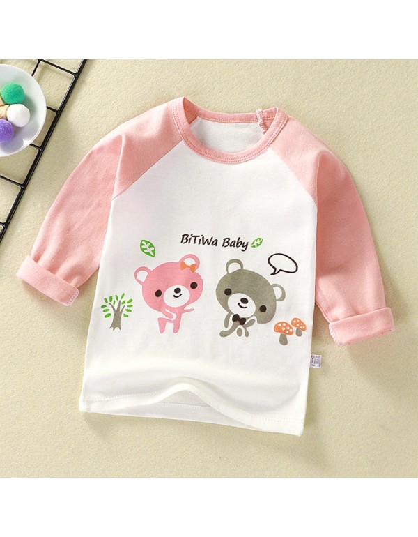 Class A Pure Cotton T-Shirt For Boys And Girls, Long Sleeved Korean Version Children's Top, Spring And Autumn New Round Neck Cartoon Foreign Style Baby's Clothing