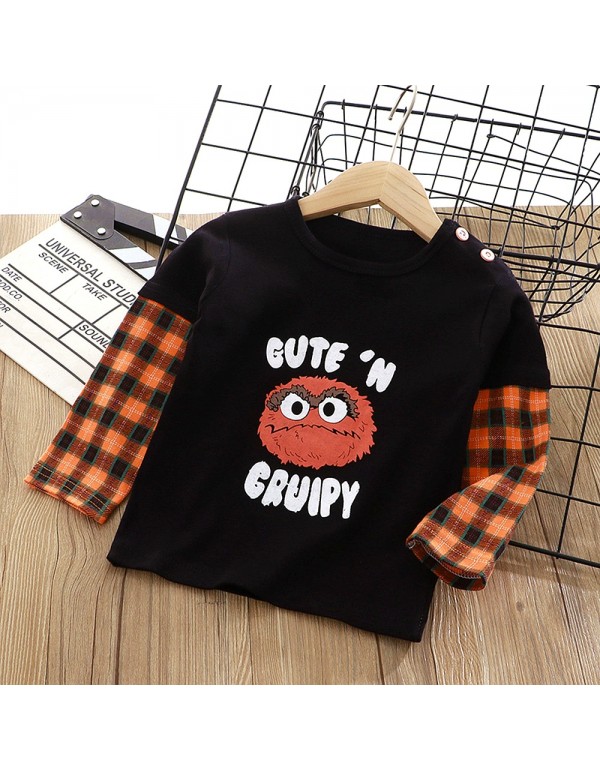 Class A Pure Cotton T-Shirt For Boys And Girls, Long Sleeved Korean Version Children's Top, Spring And Autumn New Round Neck Cartoon Foreign Style Baby's Clothing