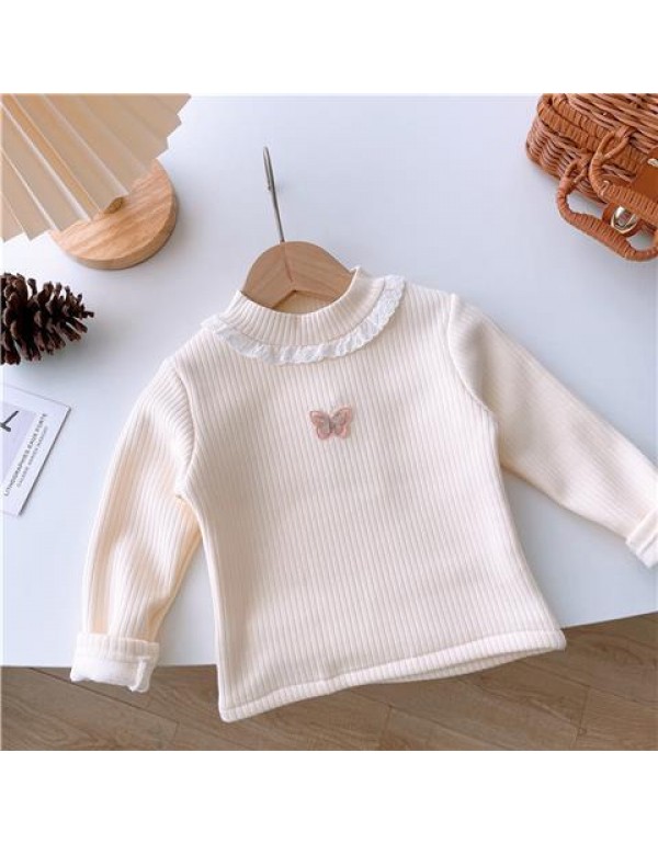 Girls' Autumn And Winter Plush Thickened T-Shirt 2023 New One Piece Plush Bottom Shirt For Kids And Babies Inner Layer Warm Top