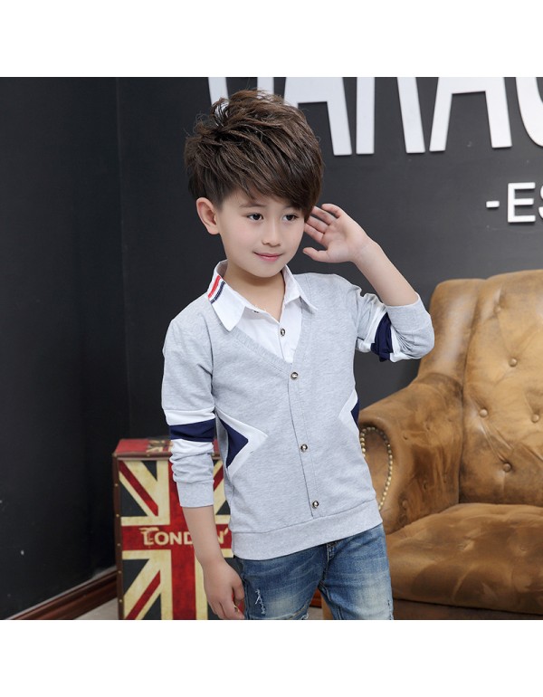 2023 New Boys' Long Sleeved T-Shirt Backing Shirt Korean Version Of Children's Pure Cotton Striped Autumn And Winter Children's Wear One Piece Replacement