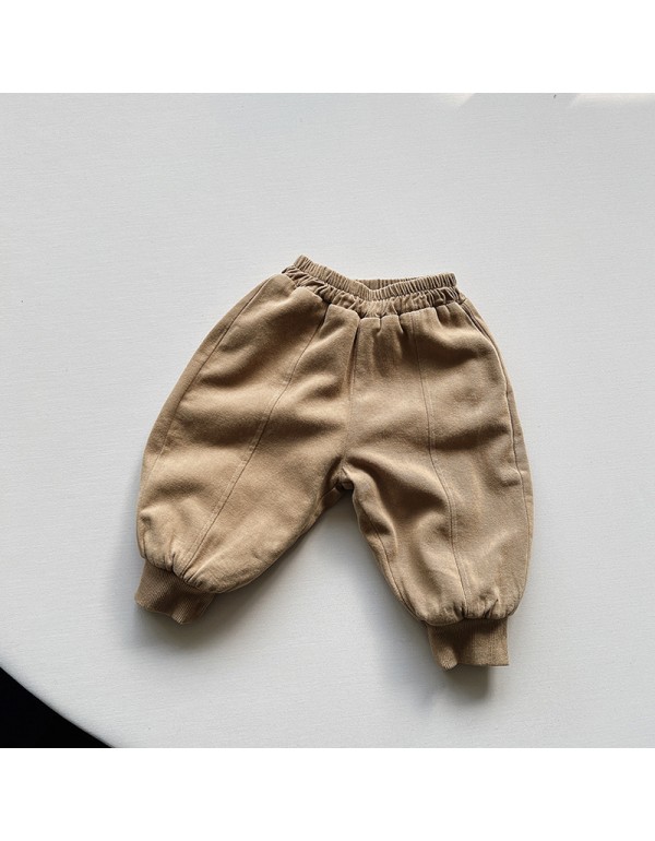 Winter New Style~Children's Plush And Thick Pants, Boys And Girls' Korean Version Of Sen Style Retro Warm Loose Casual Pants