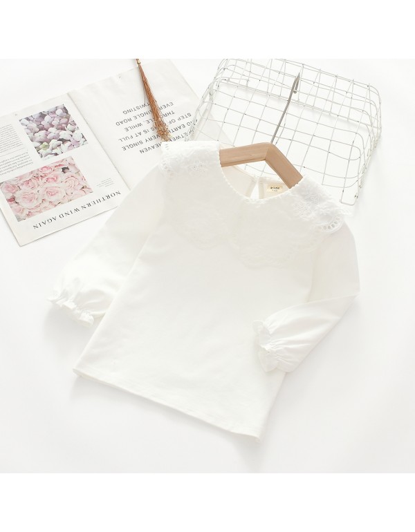 Girls' Pure Cotton Top  New Korean Version Chinese Big Boy Fashionable Loose Fitting Doll Shirt Girls' Princess Lace T-Shirt