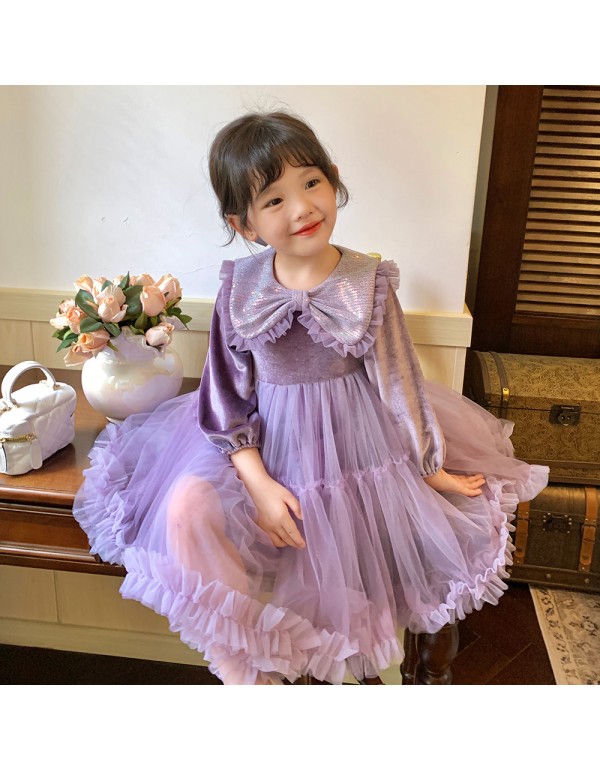 Girls' Long Sleeved Tutu Princess Pengpeng Yarn 2023 Autumn New INS Style Skirt Fashionable Children's Halloween Dress