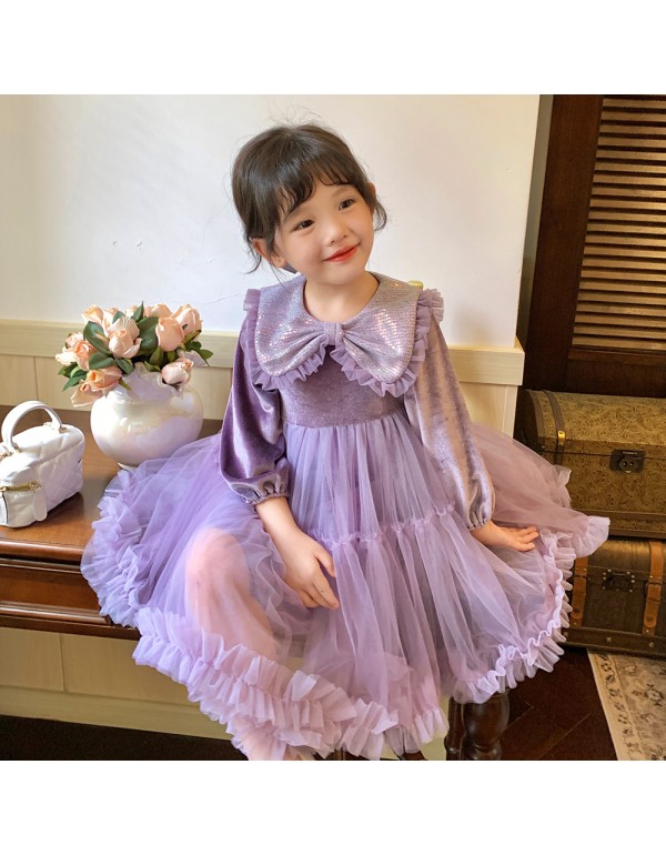 Girls' Long Sleeved Tutu Princess Pengpeng Yarn  Autumn New INS Style Skirt Fashionable Children's Halloween Dress
