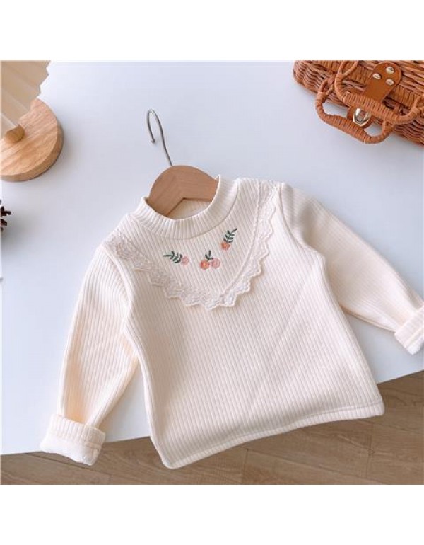 Girls' Autumn And Winter Plush Thickened T-Shirt 2023 New One Piece Plush Bottom Shirt For Kids And Babies Inner Layer Warm Top