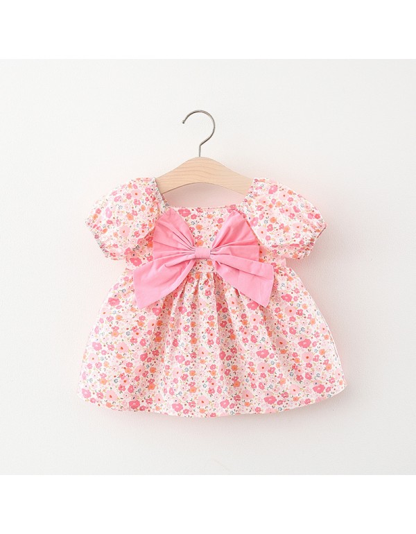 1396 Wholesale Of Foreign Trade Children's Skirts Summer New Product Baby Girl Small Fragmented Flower Short Sleeve Dress Princess Skirt Sales Agency