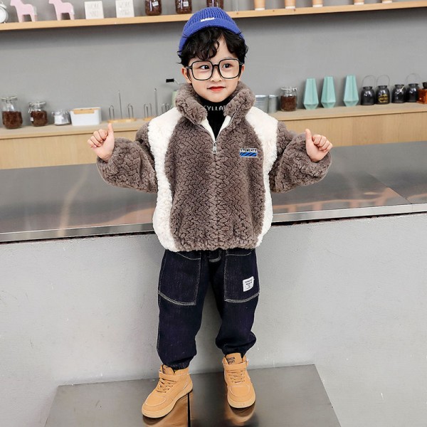 Boys' Plush Jacket, Baby Winter Clothing, Lamb Woo...