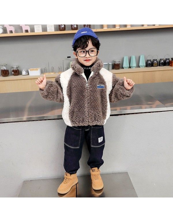 Boys' Plush Jacket, Baby Winter Clothing, Lamb Woo...