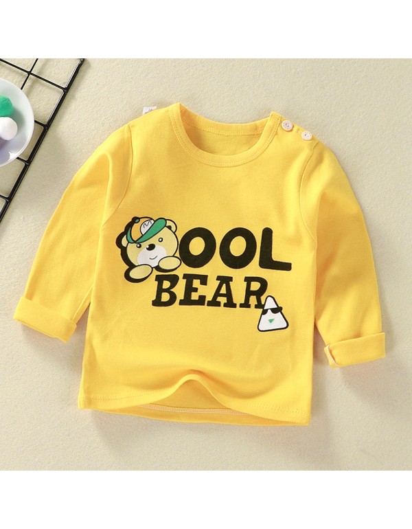 Class A Pure Cotton T-Shirt For Boys And Girls, Long Sleeved Korean Version Children's Top, Spring And Autumn New Round Neck Cartoon Foreign Style Baby's Clothing